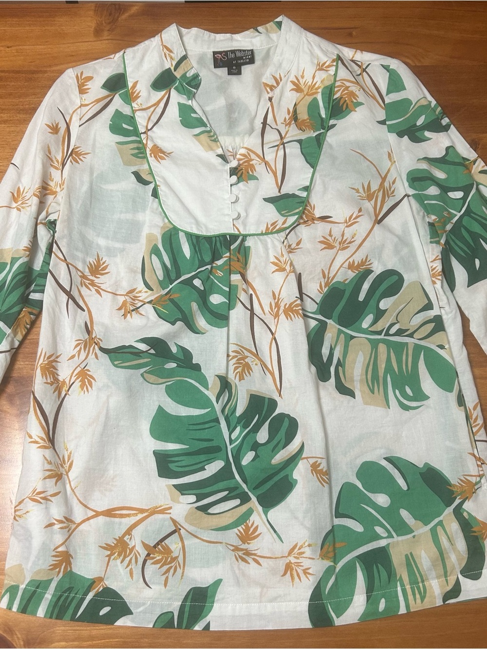 The Webster Tropical Leaf Pullover Blouse - Green & Cream Tunic Style